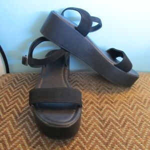 Black Strapped Faux Suede Wedges